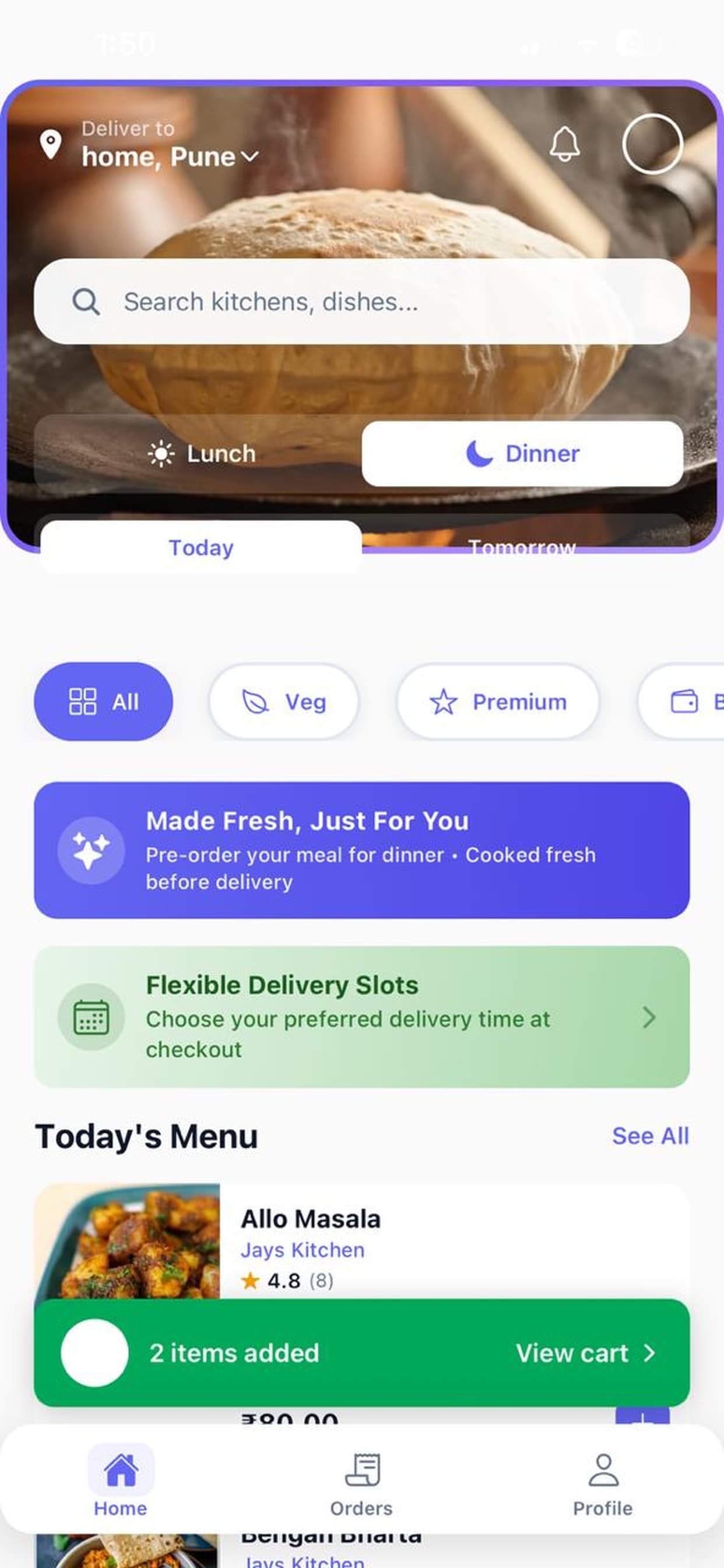 Dabbewaala App - Home Screen